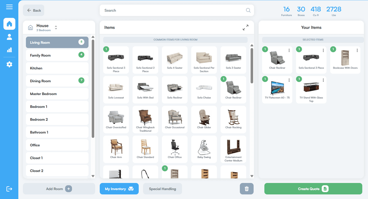 Mooxy inventory system - Desktop view